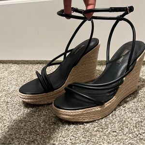 Nine West Wedge Heel With Black Faux Leather Straps and A Braided Platform - 8.5